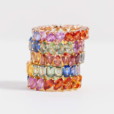 Multicolored sapphire ring stack 