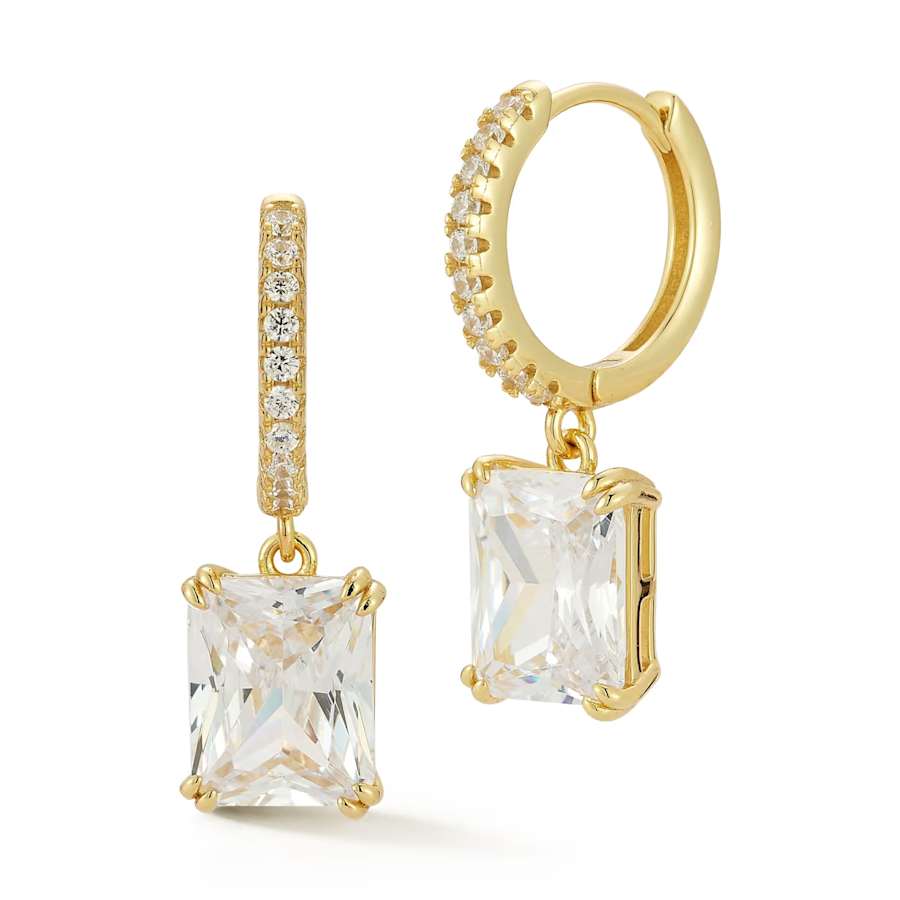 rachel zoe white cz radiant cut charm huggie earrings in 14k gold over sterling silver 