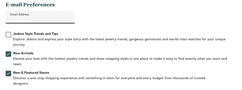 Jedora's email preferences