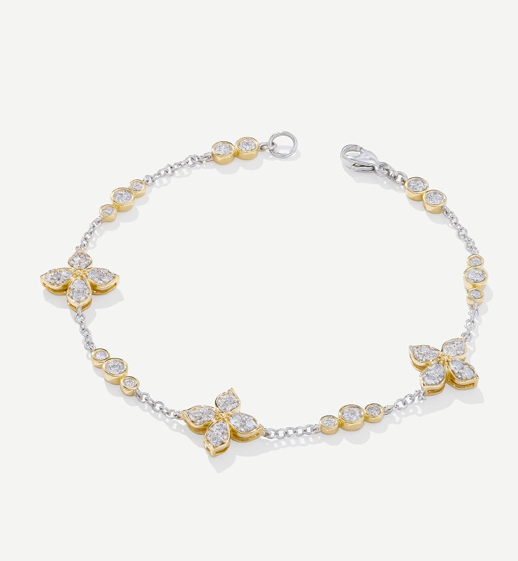 lab grown diamond two tone clover station bracelet 