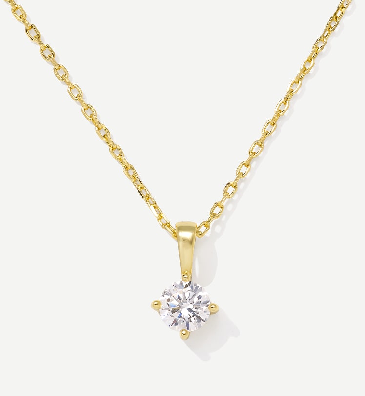 lab grown diamond pendant necklace on gold chain 