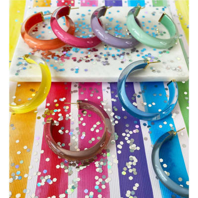 Multicolored Lucite Hoop Earrings 
