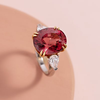 Red spinel and diamond platinum ring 16.16ctw 
