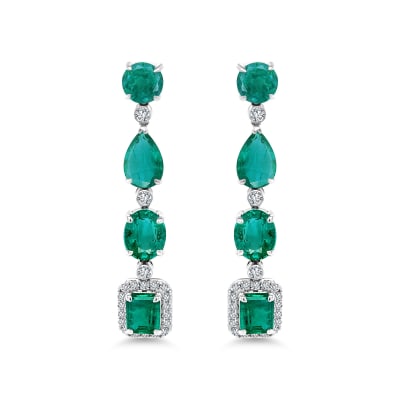 Colombian emerald and diamond 18K white gold earrings 8.34ctw 