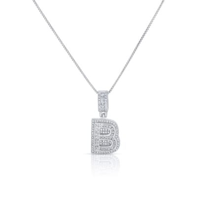 Cubic zirconia B pendant with silver chain 