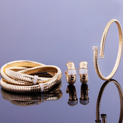 Italian gold with diamond bracelets and earrings 