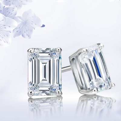 emerald cut white lab-grown diamond solitaire earrings 