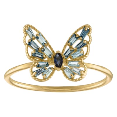 sapphire and London blue topaz butterfly ring 