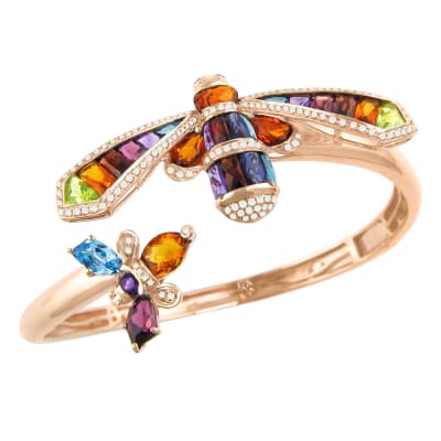 multi-gemstone bee cuff bracelet 