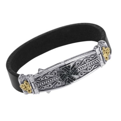 Konstantino Plato silver and 18K yellow gold leather and spinel bracelet 