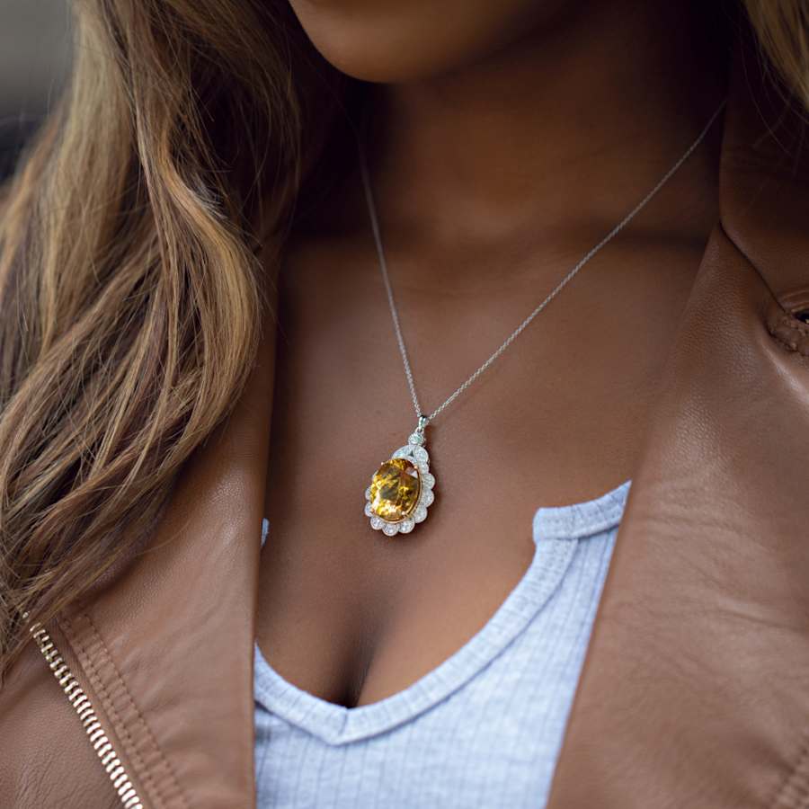Citrine Pendant Necklace in Silver 