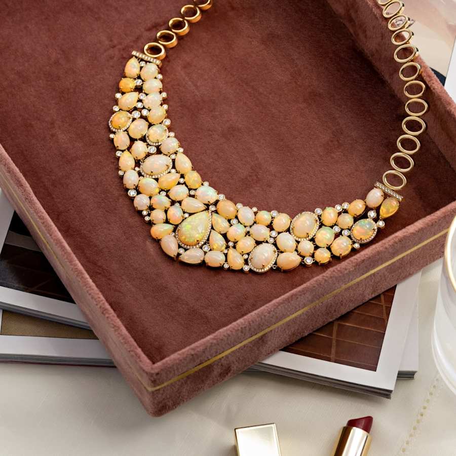 Opal and Diamond Necklace in Yellow Gold 