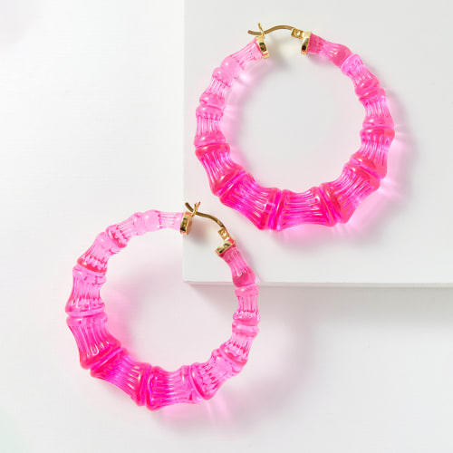 electric pink Lucite hoop earrings