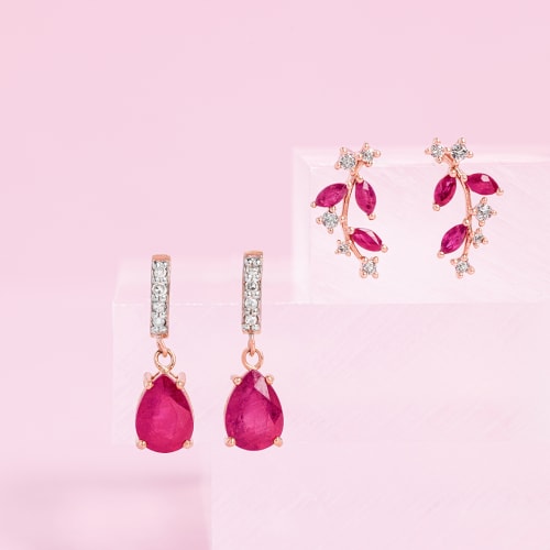 ruby and diamond drop earrings and crescent earrings