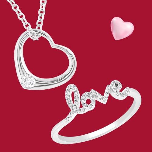heart with diamond white gold pendant with chain and diamond love ring