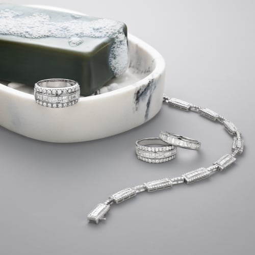 white diamond bracelet and rings