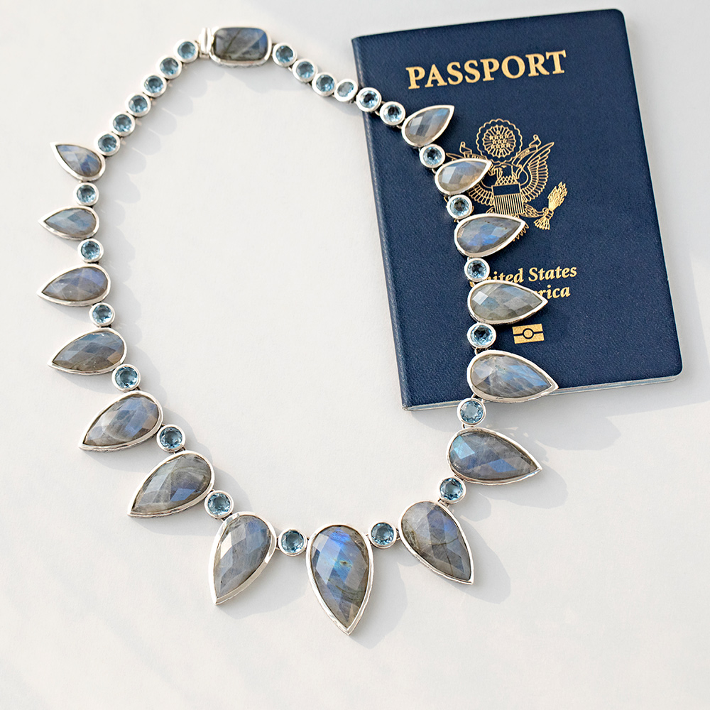 silver gemstone necklace with passport 