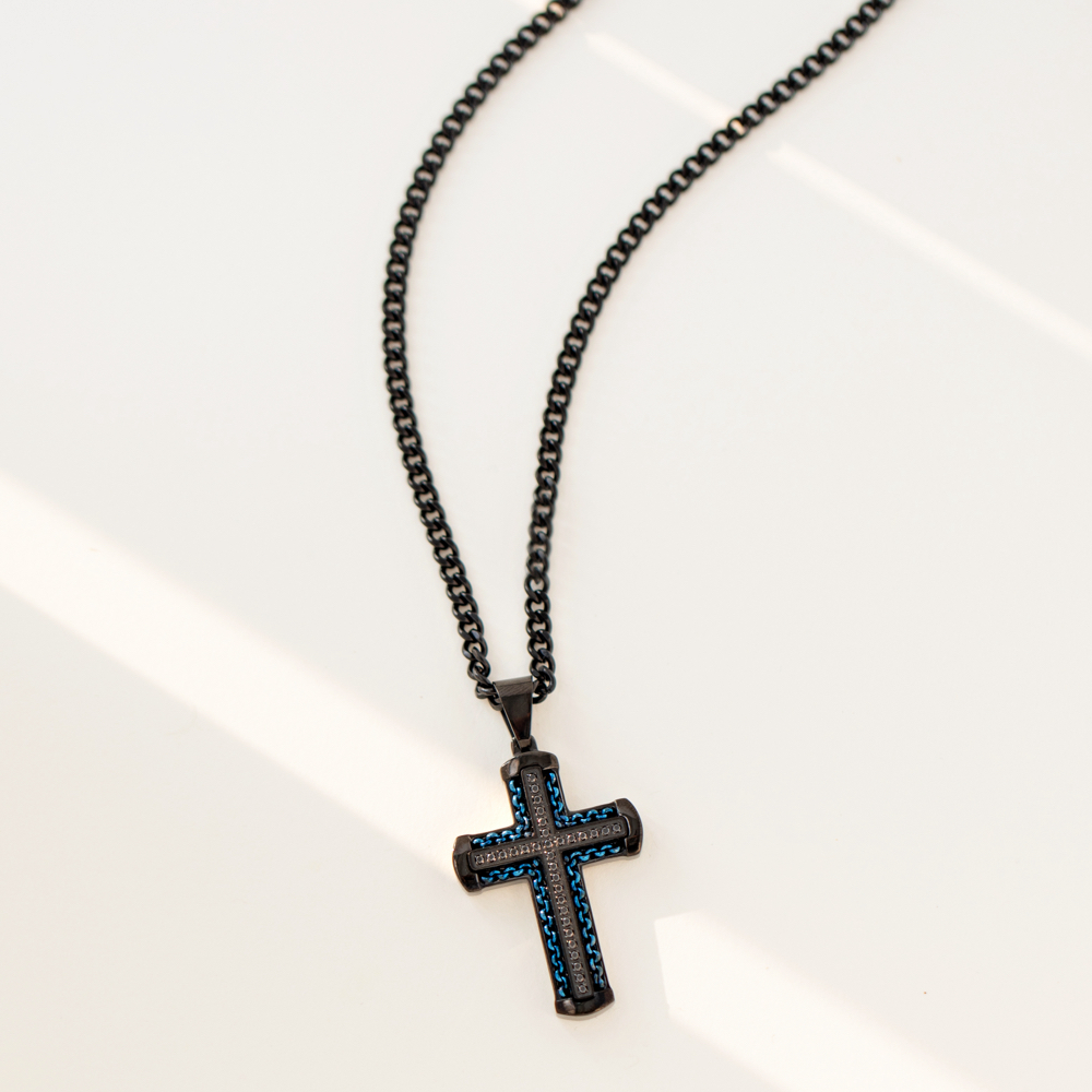 Black Metal Cross Necklace 