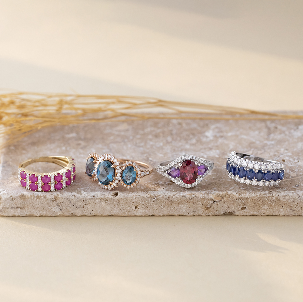 Blue and Pink Gemstone Rings