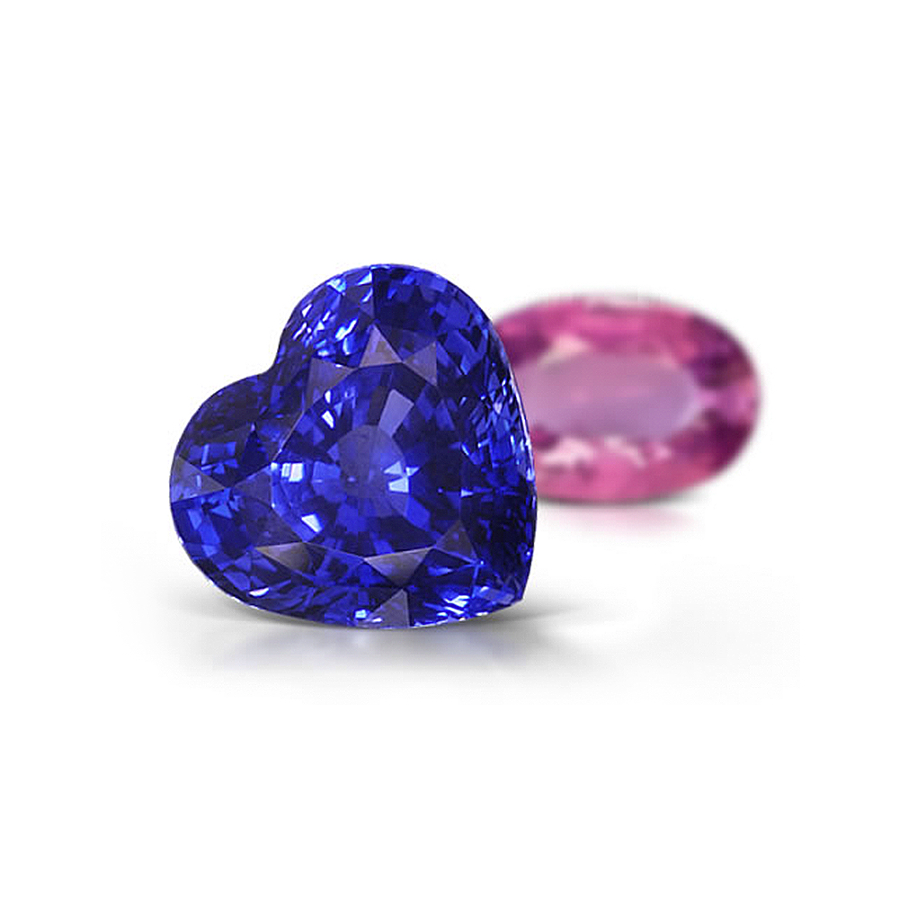 heart-shaped blue sapphire and pink sapphire 