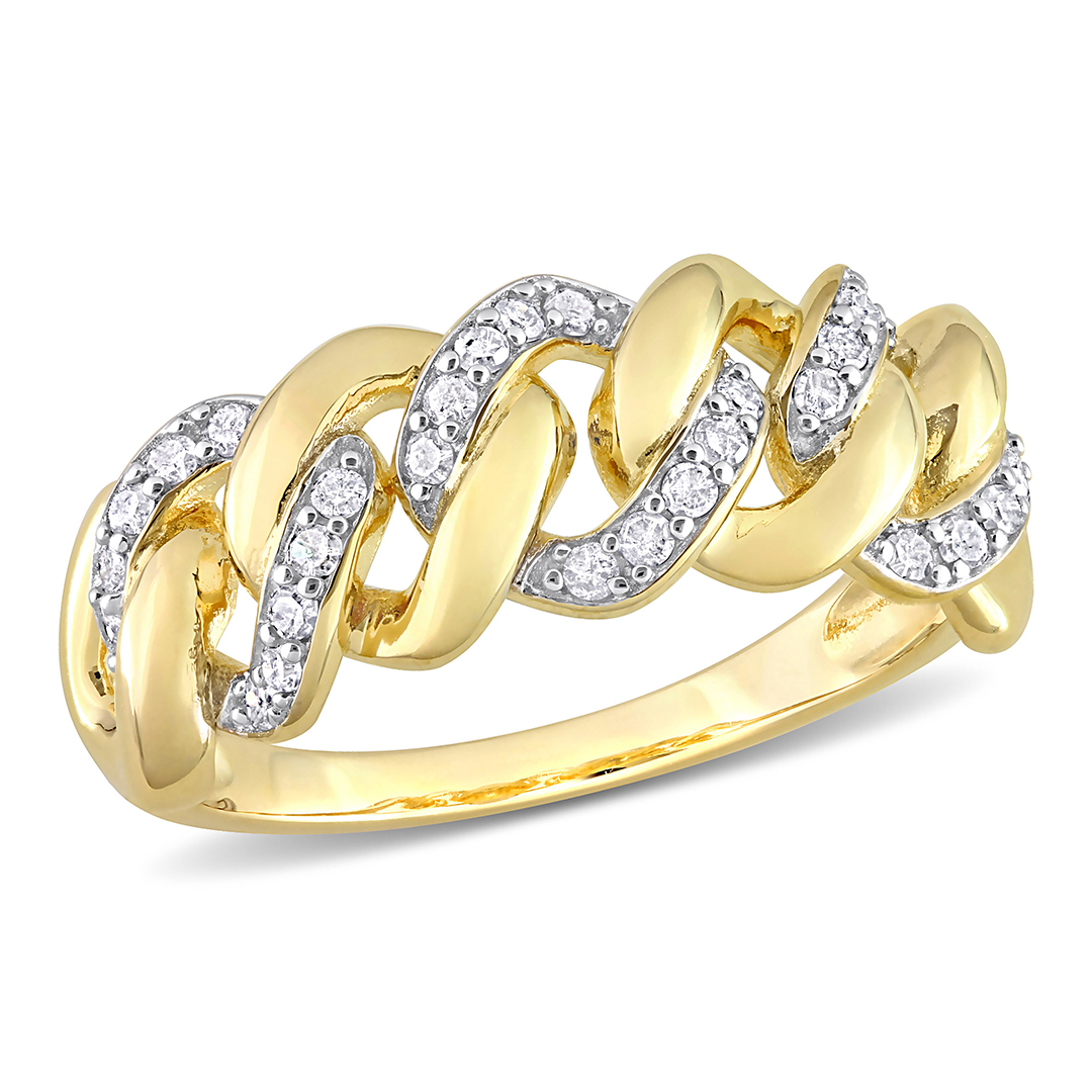 Diamond Interlocking Link Ring in Yellow Plated Sterling Silver  