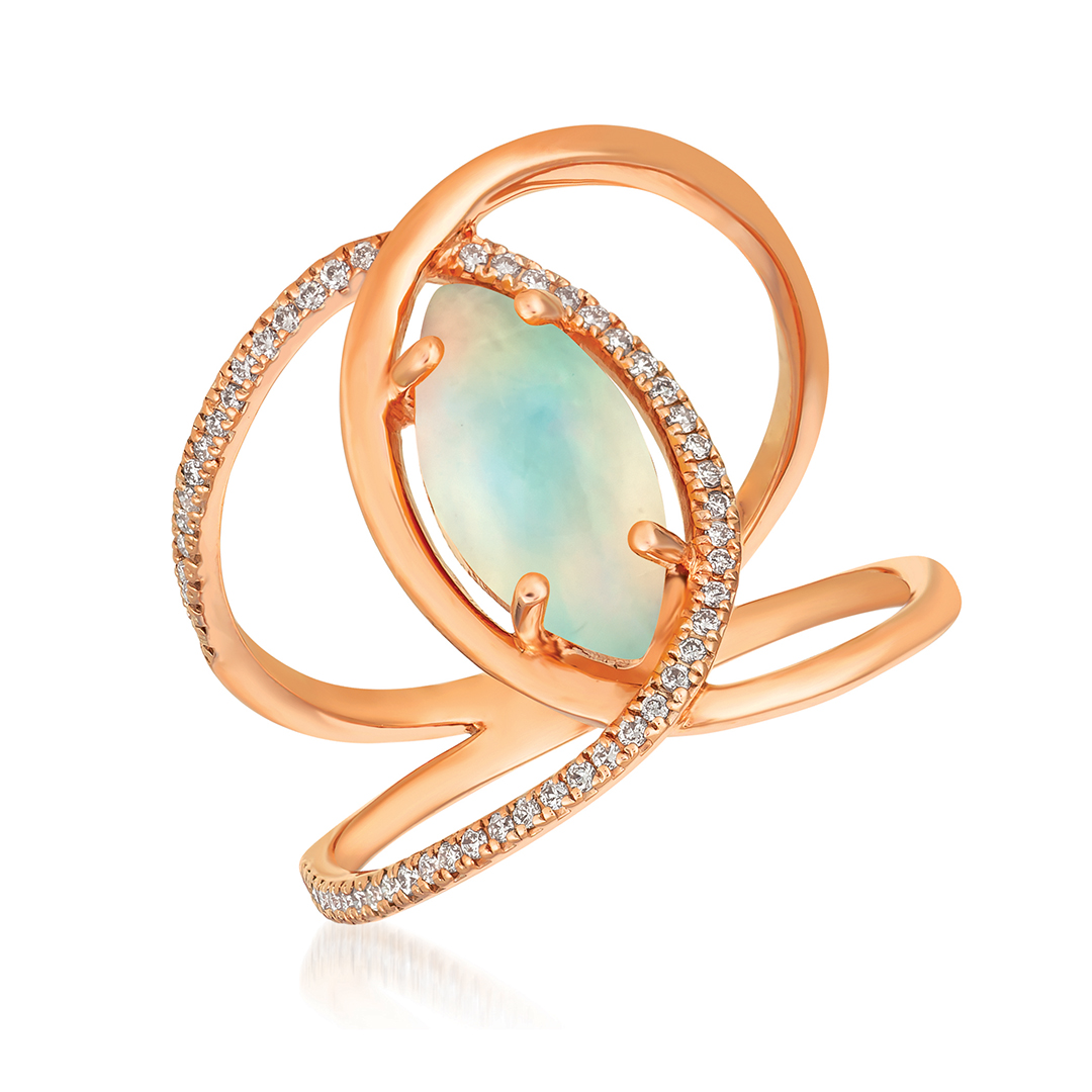 Opal & Vanilla Diamond Ring 14k Rose Gold Ring  
