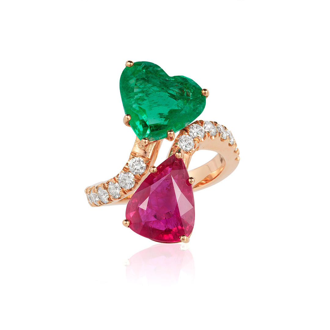 Ruby And Emerald Bypass Ring 