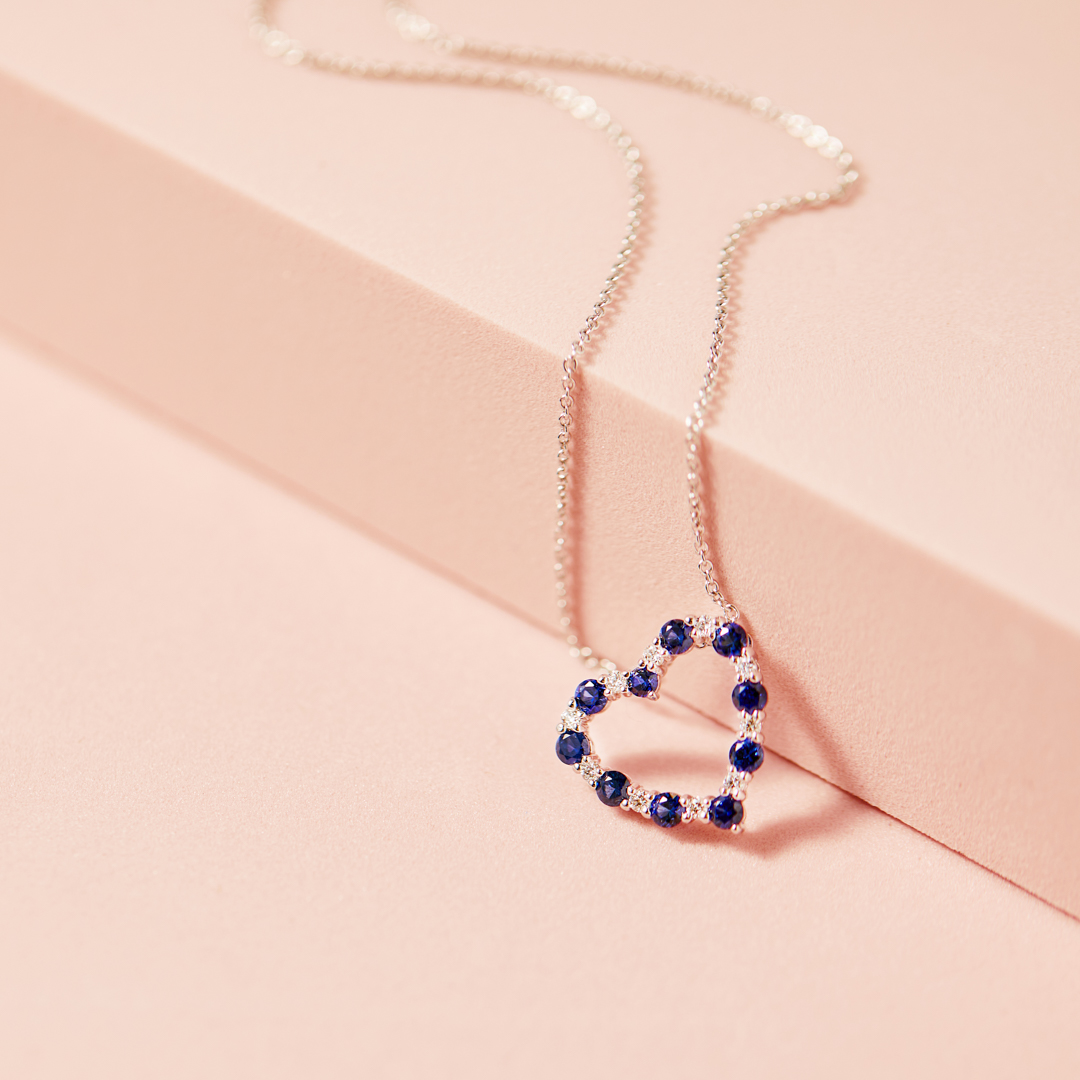 Blue Sapphire and diamond heart necklace 