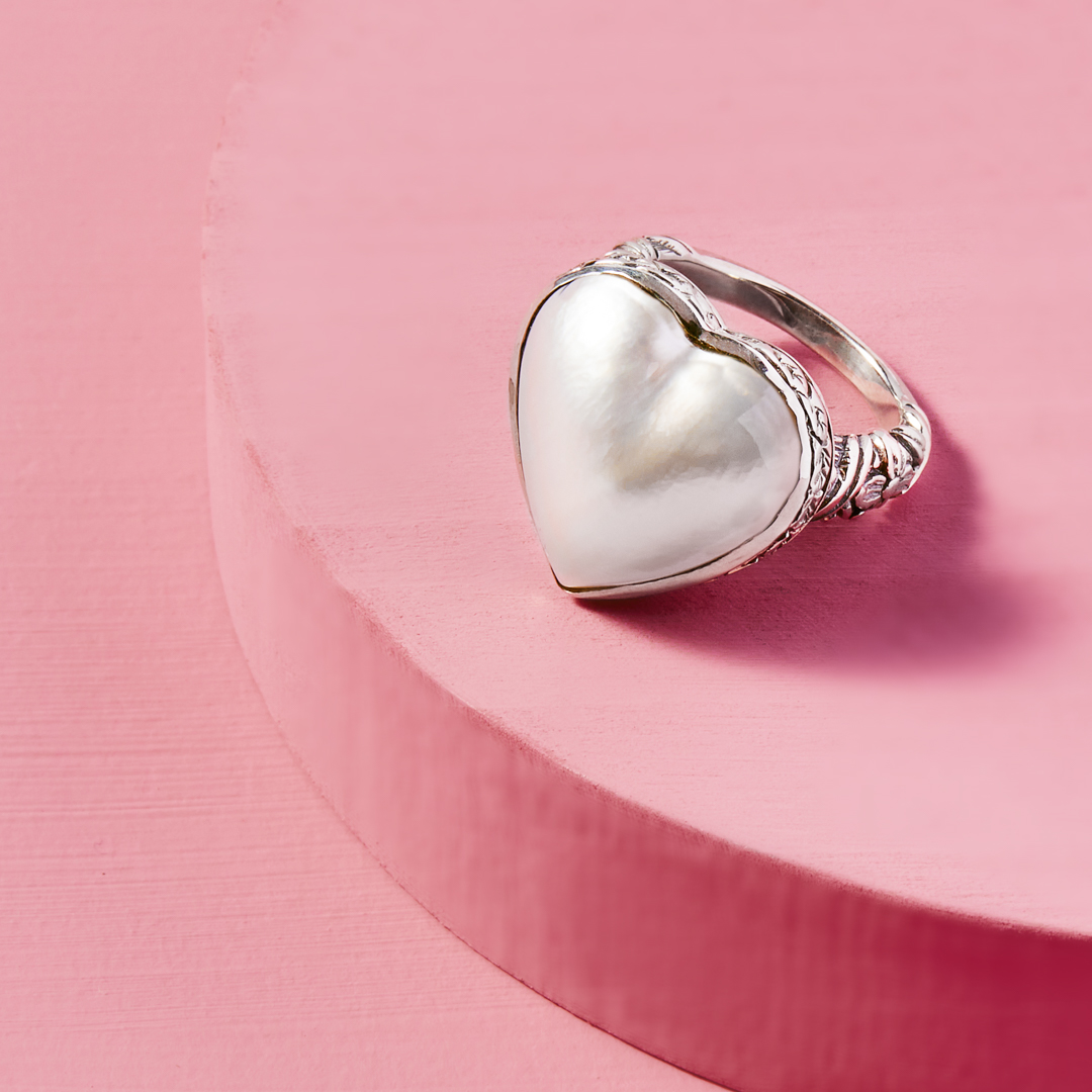 silver mother of pearl heart ring 