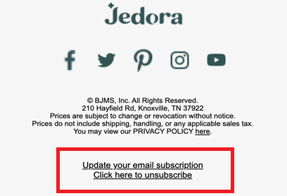 Jedora's email information or unsubscribe here
